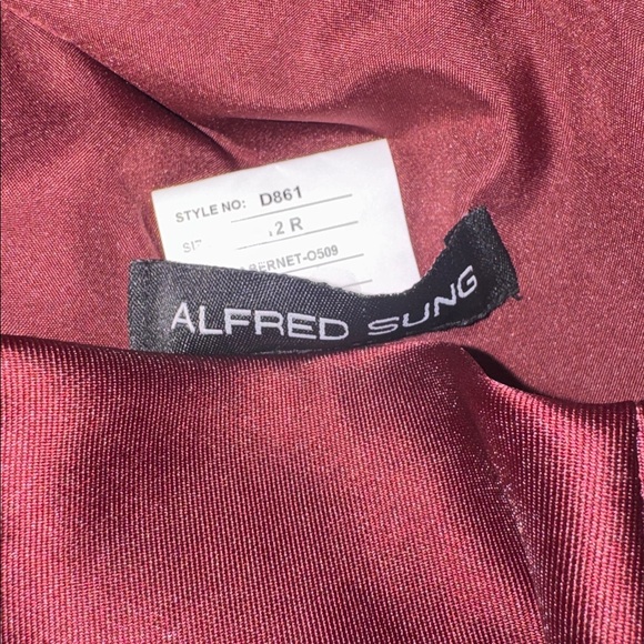NEW Alfred Sung Bow Detail One-Shoulder Satin Twill Column Gown Sz 12 Cabernet - Picture 6 of 7